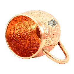 Indian Art Villa Pure Copper Round Shaped Flower Embossed Design Moscow 450ml