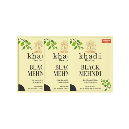 Vagad's Khadi Herbal Gramodaya Black Mehndi Henna 300g Black Pack Of 3