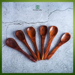 The Indus Valley Sheesham Wood Masala Spoon for Small Containers 12 cm Set of 6 Brown