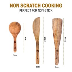 Urbanfix Wooden Spatula Ladle Set Pack Of 7 For Serving Cooking Spoon For Dosa Chapati Roti Soup Salad Mango Wood Wooden