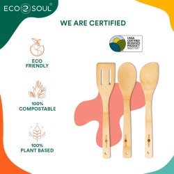 Eco Soul Set Of 3 Bamboo Cooking Utensils Non-stick Wooden Spatula Kitchen Flatware Organic Spoons Ladles
