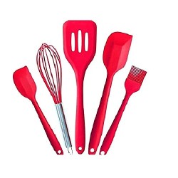 Xacton 5 Pieces Silicone Kitchen Utensils Spoon Set Cooking & Baking Tool Sets Non-Toxic Combo of 5 Red