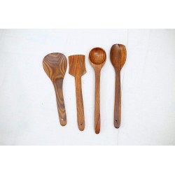 Bros Moon Wooden Basera Wooden Coocking Spoon Spatula & Ladle Spoon Set Of 4 Brown