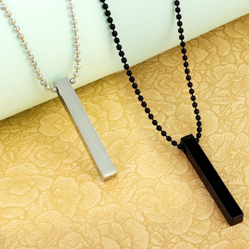 Black 3D Bar Name Necklace For Men - Mens Custom Pendants