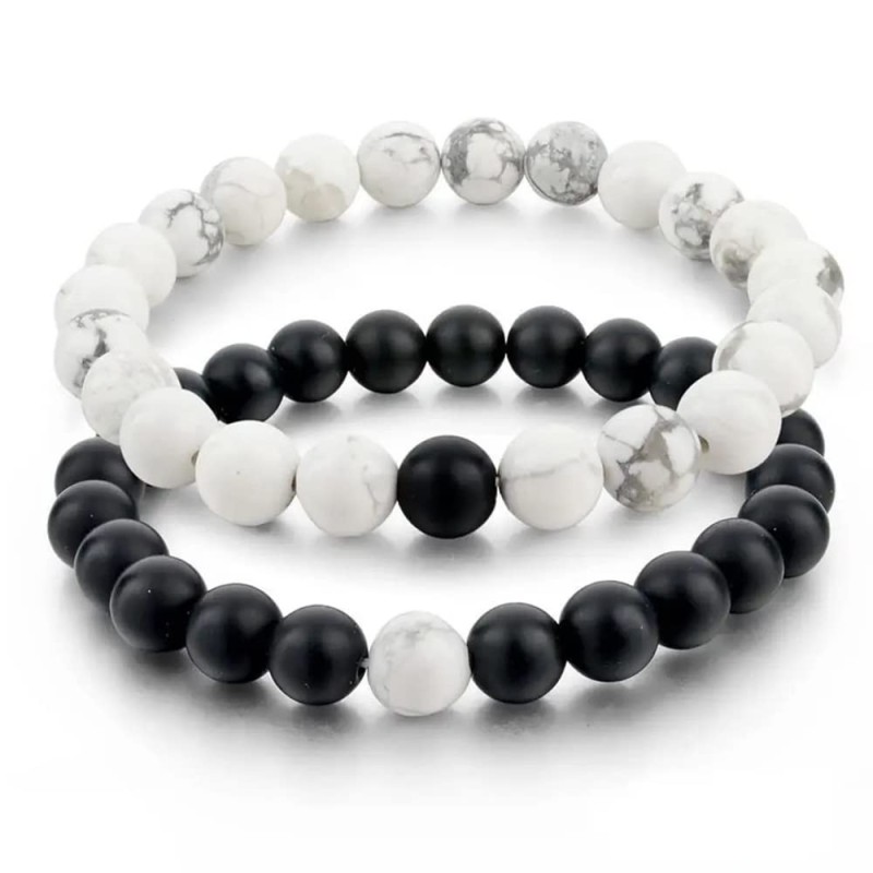 Black onyx stones and baltic amber stretch bracelet for man - JoyElly