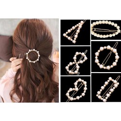 Annacreations Korean Style Gold Metal Pearl Geometric Stone Lock Hair Pins Hair Clip Hair Accessories Jewellery  6 Pcs