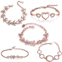 Om Jewells Valentine Gift Rose Gold Plated Jewellery Combo Of 5 Adjustable Chain Bangle Bracelet Emblished