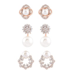Zaveri Pearls Combo of 3 Cubic Zirconia & Pearls Contemporary Stud Earrings For Women