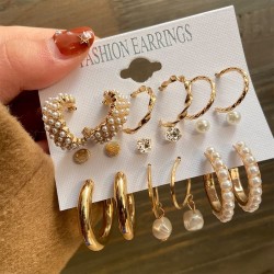 Shining Diva Fashion 18 pairs Combo Set Celebrity Inspired Latest Stylish Gold Plated Hoop and Crystal Pearl Stud Earrings