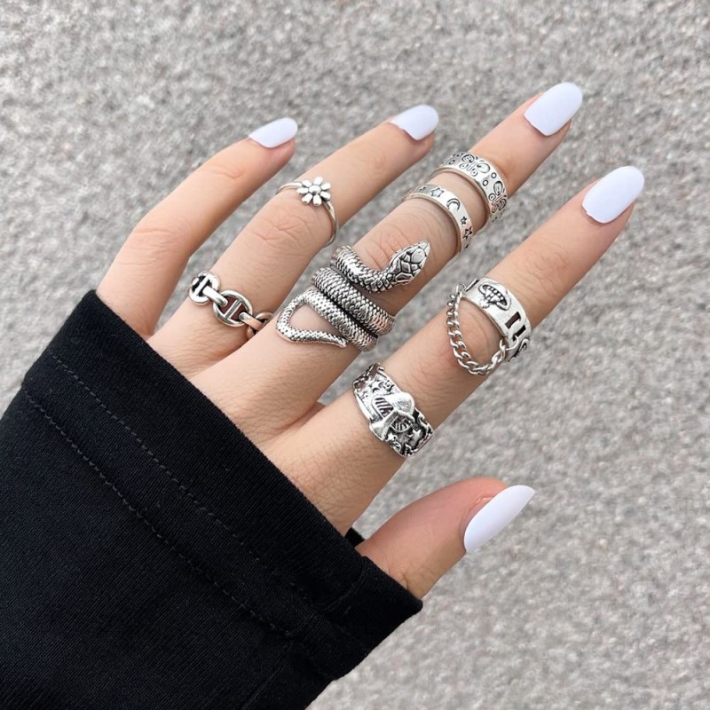 LINP Vintage Black Rings Set for Women Girls Punk Metallic Geometric Easy  Adjustable Finger Rings Set Trend Jewellery Gifts : Amazon.de: Fashion
