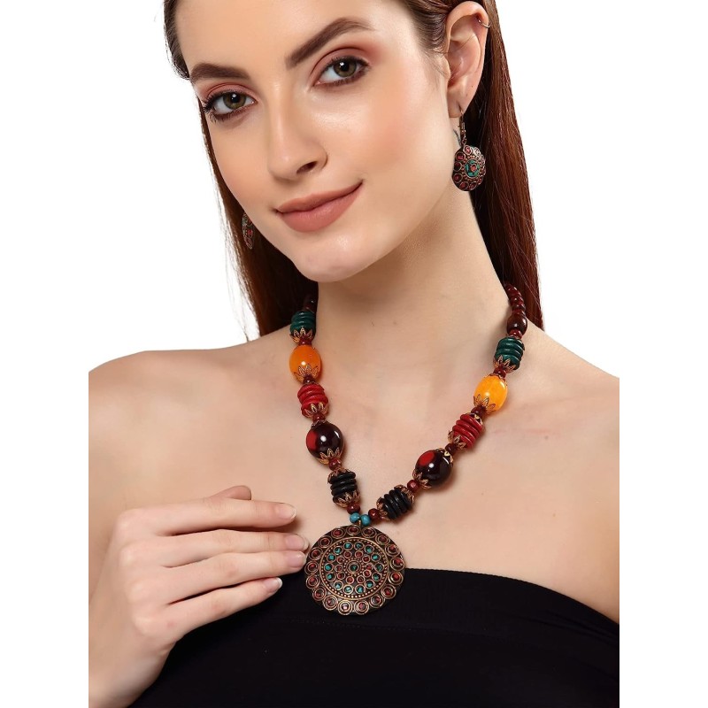 Buy Tribal Handmade Tibetan Stone Necklace, Nepalese Necklace, Coral Red,  Malachite Green, Nepali Necklace, Tibetan Jewelry, Bead Multilayer Online  in India - Etsy