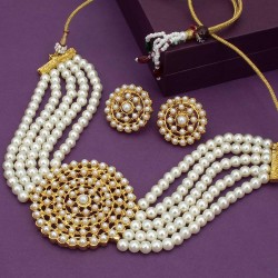 Sukkhi Adorable Gold Plated Pearl Choker Necklace Set for Women