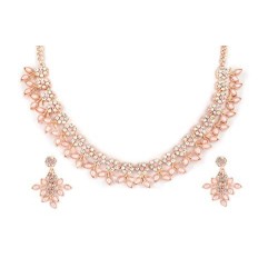 Atasi International Gold Plated Crystal Necklace Jewellery Set with Earrings Suited for Party Wedding Festive for Women