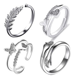 Fashion Frill Silver Rings For Women Stainless Steetl AD Heart Hug Silver Adjustable Ring For Women Girls