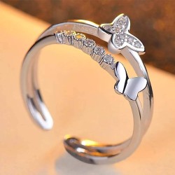Fashion Frill Silver Rings For Women Stainless Steetl AD Heart Hug Silver Adjustable Ring For Women Girls