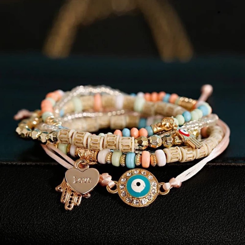 Moonstone, Labradorite, and Amazonite Beaded Bracelet with Hamsa Charm -  Angelic Roots