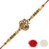 Riddhika Ventures Glorious Gold Plated Om and Diamond Ring Rakhi Bracelet with Roli Chawal and Greeting Card