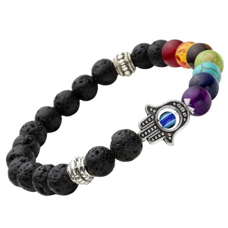 Lava stone beads bracelet with butterfly motif -