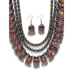 Shining Diva Fashion Latest Stylish Fancy Oxidised Silver Tribal Necklace Jewellery Set for Women Multicolour One