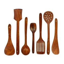Sheoson Wooden Non Stick Serving and Cooking Spoons Kitchen Tools Set of 7