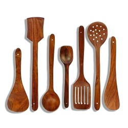Sheoson Wooden Serving and Cooking Spoons Set Kitchen Organizer Items Kitchen Accessories Items Set of 7