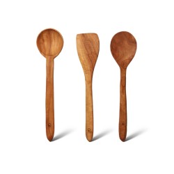 Vesta Homes Neem Wood Spoon Compact Flip Spatula Ladle for Cooking Dosa Roti Chapati Soup Set of 3