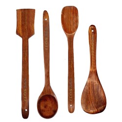 ITOS365 Handmade Wooden Non-Stick Serving and Cooking Spoon Kitchen Tools Utensil Set of 4