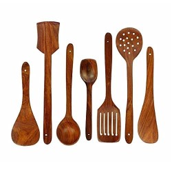 NOHUNT Kitchen Utensils Set Wooden Cooking Utensil Set Non Stick Pan Kitchen Tool Set of 7