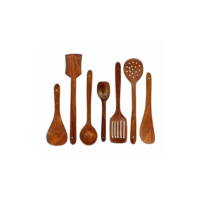 NOHUNT Kitchen Utensils Set Wooden Cooking Utensil Set Non Stick Pan Kitchen Tool Set of 7