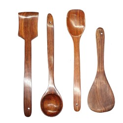 Jk Handicrafts Premium Handmade Wooden Non Stick Serving and Cooking Spoon Kitchen Tools Utensil Set of 4