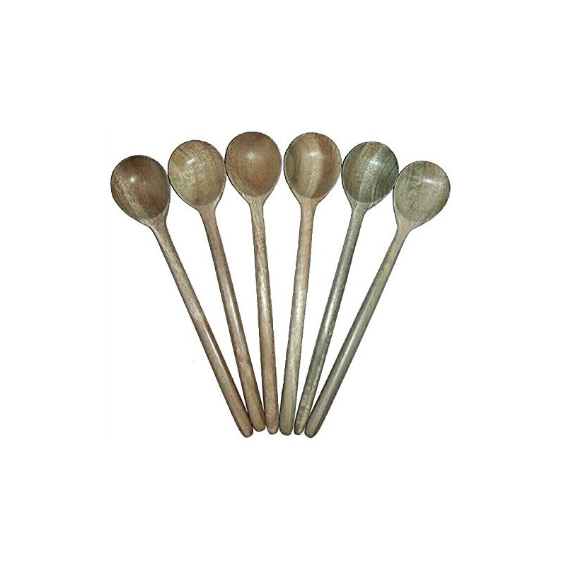 Raja Handicraft Neem Wood Masala Spoon Table Spoon Size Set of 6 Brown