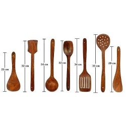 Mek-U Cooking and Serving Spoons Made of Wood Set of 7 Cutlery Wooden Spoons Brown