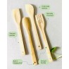 Daisylife Bamboo Cooking Spoon Set of 4 Ladles & Turning Wooden Spatulas for Serving Kitchen
