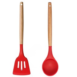 P Plus International Silicone Slotted Spatula and Soup Ladle Set Deep Soup Spoon
