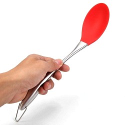 Ramkuwar Large Silicone Cooking Spoons Nonstick Stainless Steel Slotted And Solid Spoon