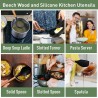 P-Plus International 4 Piece Spatula Set Wooden Handle Kitchen Utensil Set ladle for Soup Slotted Spoon