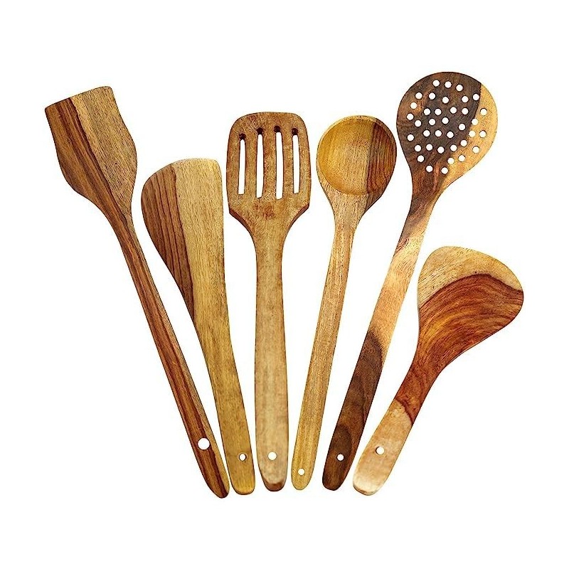 Guru Krupa Wooden Serving And Cooking Spoons Set Naturally Non Stick Cookware Wood Spoons