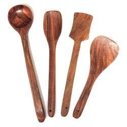 Parage Handmade Wooden Non Stick Serving and Cooking Spoon Kitchen Tools Set of 4 Rosewood Brown