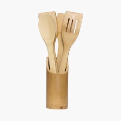 Home Centre Davos Bamboo 4 Piece Utensil Set with Holder Brown
