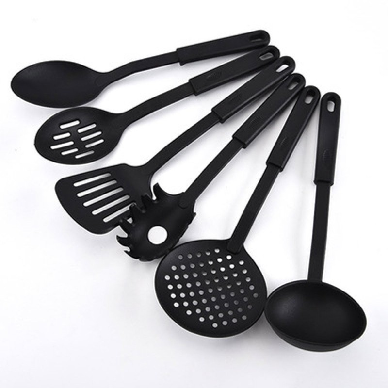 Kriya enterprises Nylon Ladle Kitchen Tool Set of 6 Pcs Black Spoons for Non Stick Cookware