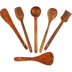 Greentouch Crafts Handmade Wooden Serving And Cooking Spoon Kitchen Utensil Set Of 6