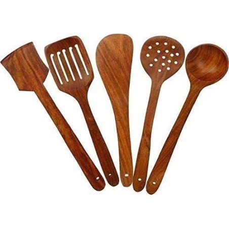 Kombuis Kitchenware Wooden Serving and Cooking Spoons Nonstick Cookware Kitchen Set of 5