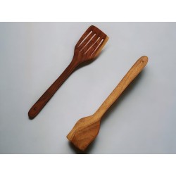 Vesta Homes Neem Wood Spoon Compact Flip Spatula Ladle Non-Stick Handcarved Set of 2