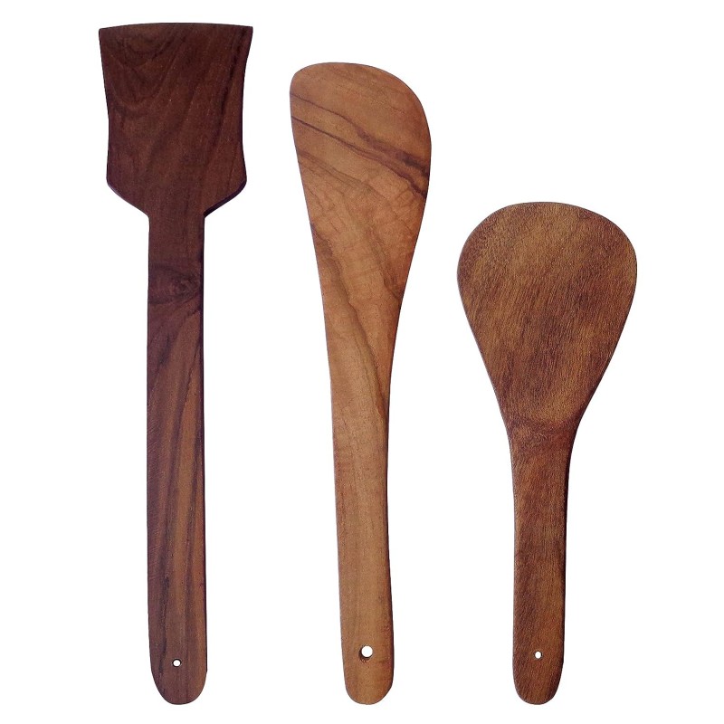 Ecopal Multipurpose Wooden Cooking Spoon Utensils Set Handmade Wooden Spatula Pack Of 3