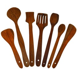 ITOS365 Handmade Wooden Non-Stick Serving and Cooking Spoon Kitchen Tools Utensil Set of 7