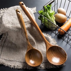 2 Pcs Wooden Spoon Ladle for Cooking Spoons 14 inch Long Kitchen Cooking Spoon & 11 inch Best Wood Serving
