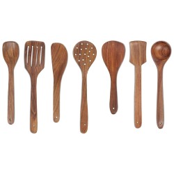 Amaze Shoppee Wooden Spatula Set Non Stick Cooking Spoons For Kitchen Crockery Set Of 7 Spoon