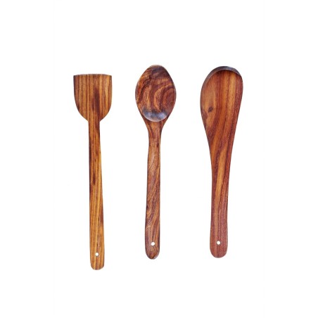 Woodkit Wooden Spatula Set for Non Stick Cooking and Serving Kitchen Tools Sheesham Premium Spoons 3 Pcs