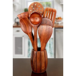Craft Mshopr Handmade Wooden Spoon Natural Cooking Spoon Set Kitchen Utensils Frying Spoon Ladles Set of 8
