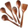 Pixlinq Teak Wooden Kitchen Utensil Cooking Spoon Set With Spatulas For Non Stick Pans Wooden Utensil Cooking
